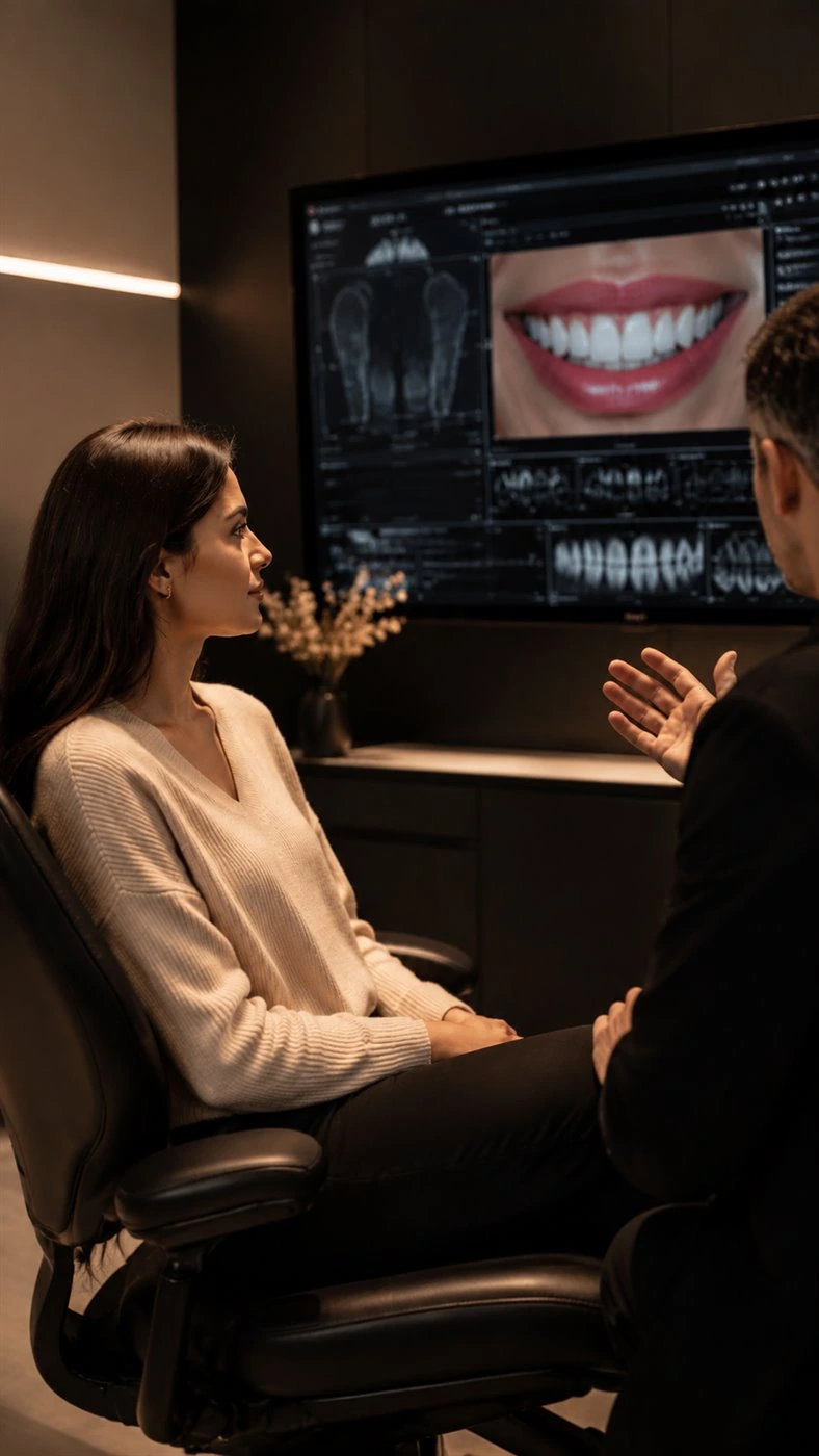 Consulta com planejamento digital na tela na TOTALLYS Dental Studio
